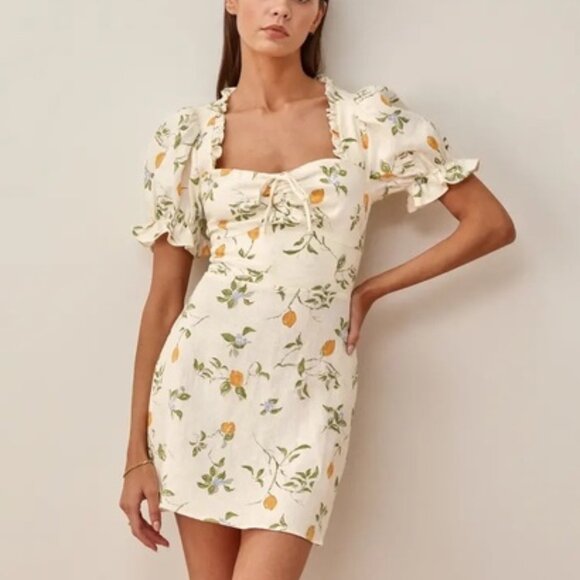 NWT! Reformation "Easton" Mini Dress in Citron (Lemon) - Size 4 (Small) - Picture 2 of 13